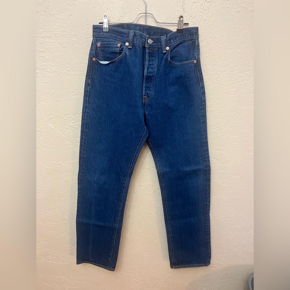 Levi's 501 Blue Jeans Straight Leg Button Fly Men's Denim Dark Wash 33X36